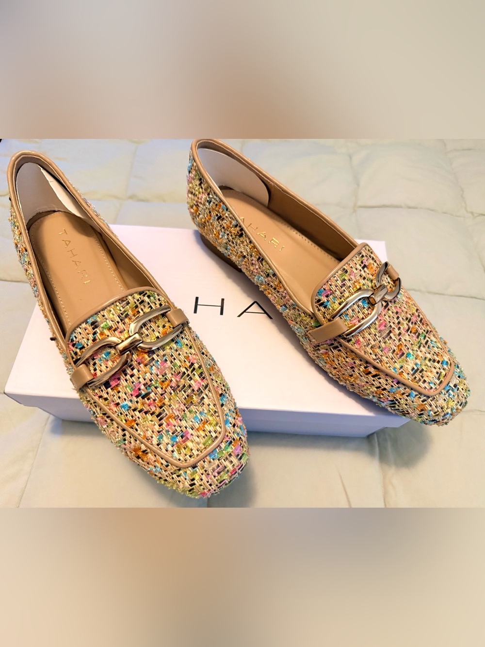 Tahari Royal Multicolor Tweed Woven Loafer Flats - NIB Size 8.5